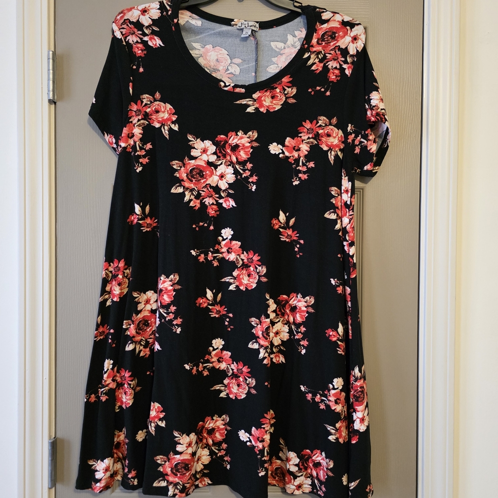J for Justify Black and Pink Floral Midi Dress